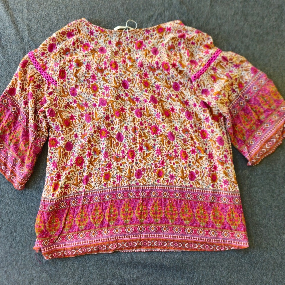 Rusttydustty 4XL Boho Floral Tunic Top Bell Sleeve Flowerchild Peasant Festival - Picture 9 of 9